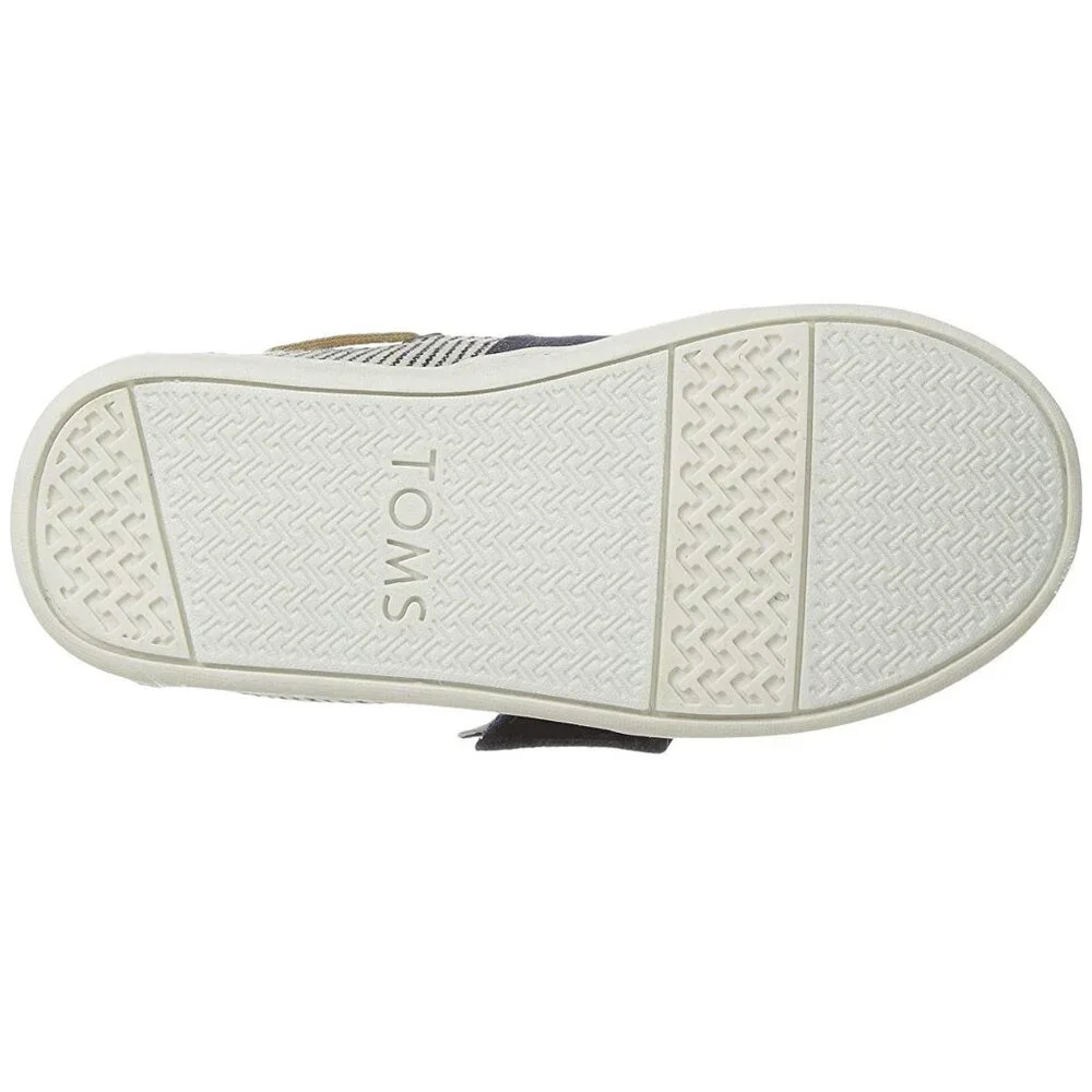 NEW TOMS Kids Bimini Navy Canvas Striped Slip On Loafer Boat Shoe